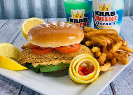 Fried fish sandwich with fries